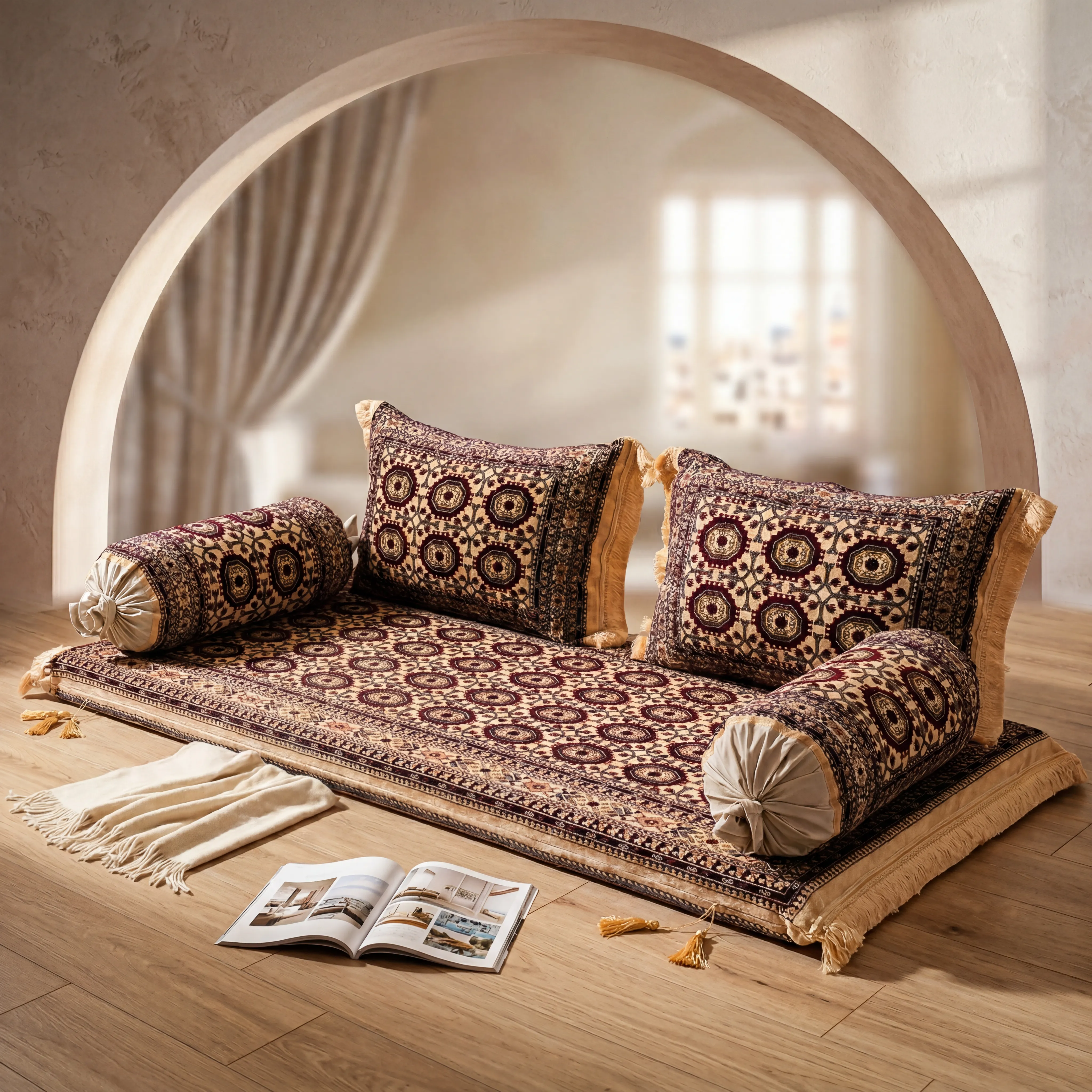 Sofa in a luxury bright loft with matching decor