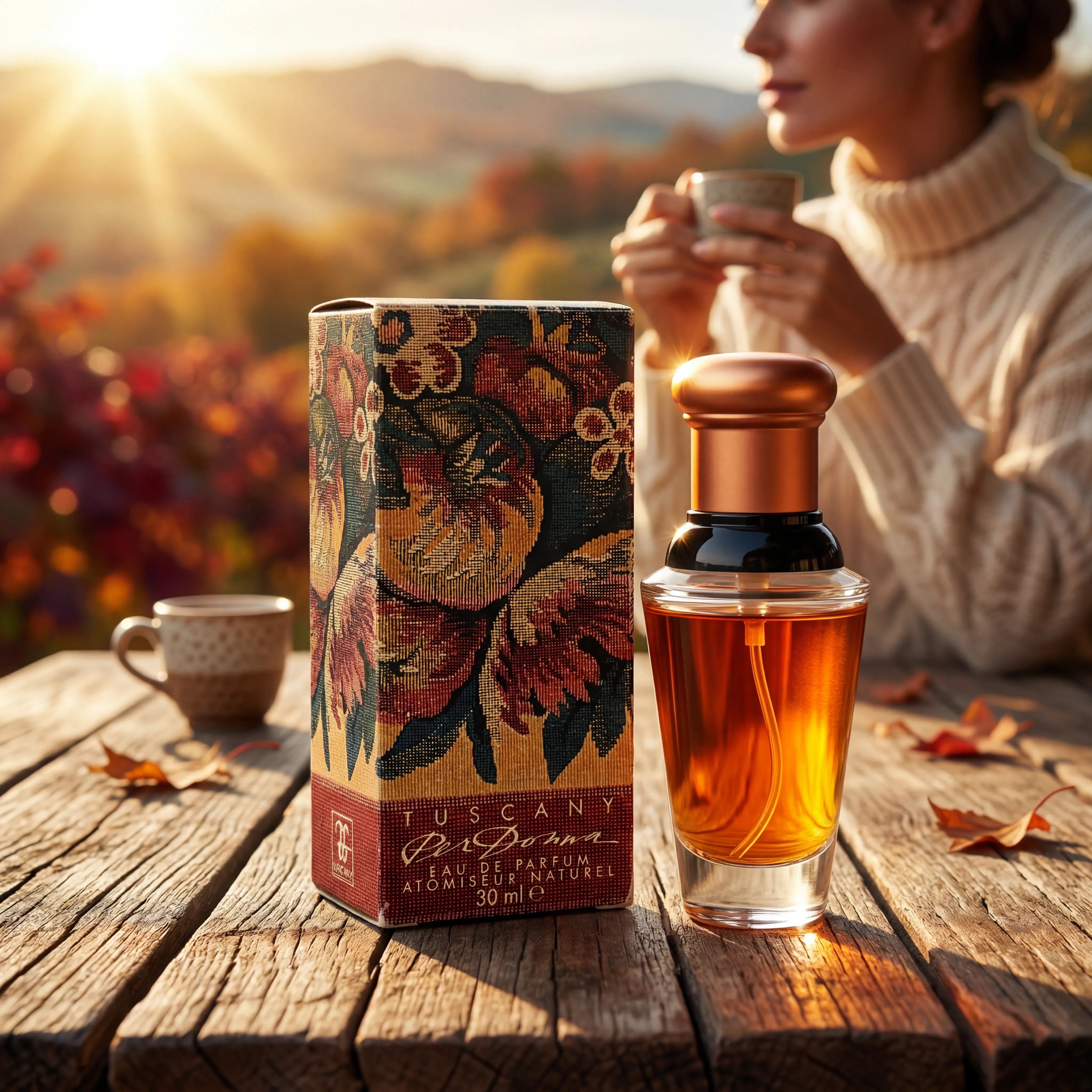 Perfume floating on marble dark aesthetic background