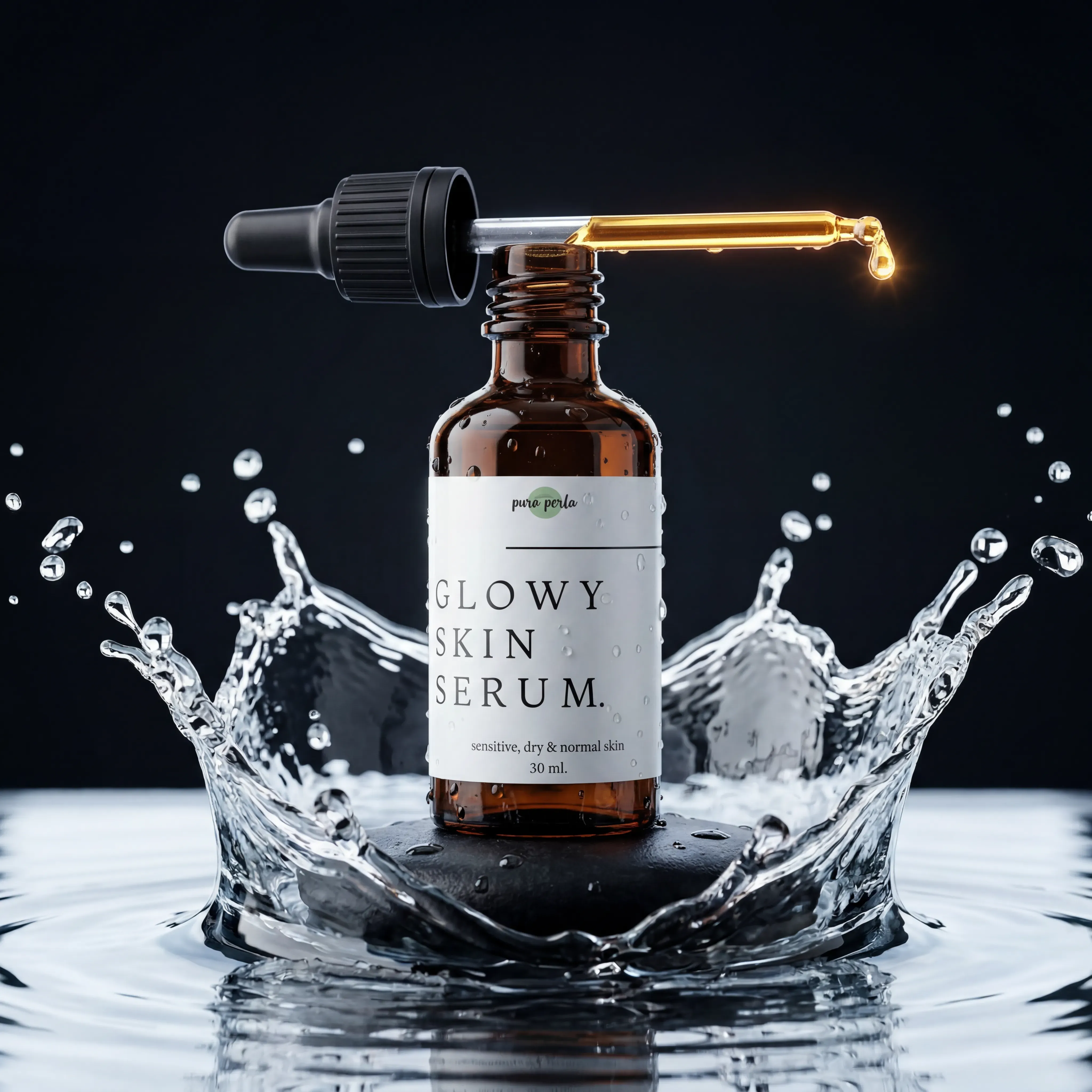 Moisturizer jar on a smooth river stone with a soft leaf shadow